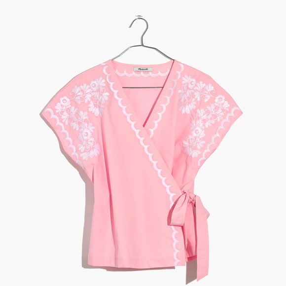 Madewell Tops - Madewell Pink Wrap Blouse with Tie Front